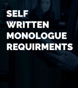 self written monologue requirments title card with coach clay banks writing on a pad.